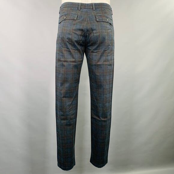 DEPARTMENT FIVE Size 35 Navy Burgundy Plaid Cotton Blend Casual Pants - Picture 3 of 6